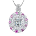 Moissanite and Madagascar Pink Sapphire 7.70 ctw Cocktail Pendant Necklace in Rhodium Over Sterling Silver 20 Inches - Sticky add to cart bar