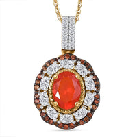Mexican Cherry Fire Opal and Multi Gemstone 1.60 ctw Crimson Frost Pendant Necklace in 18K Vermeil Yellow Gold Over Sterling Silver 20 Inches