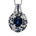 TLV Blue Star Sapphire (DF), Multi Gemstone Pendant Necklace (20 Inches) in Rhodium Over Sterling Silver 6.40 ctw - Sticky add to cart bar