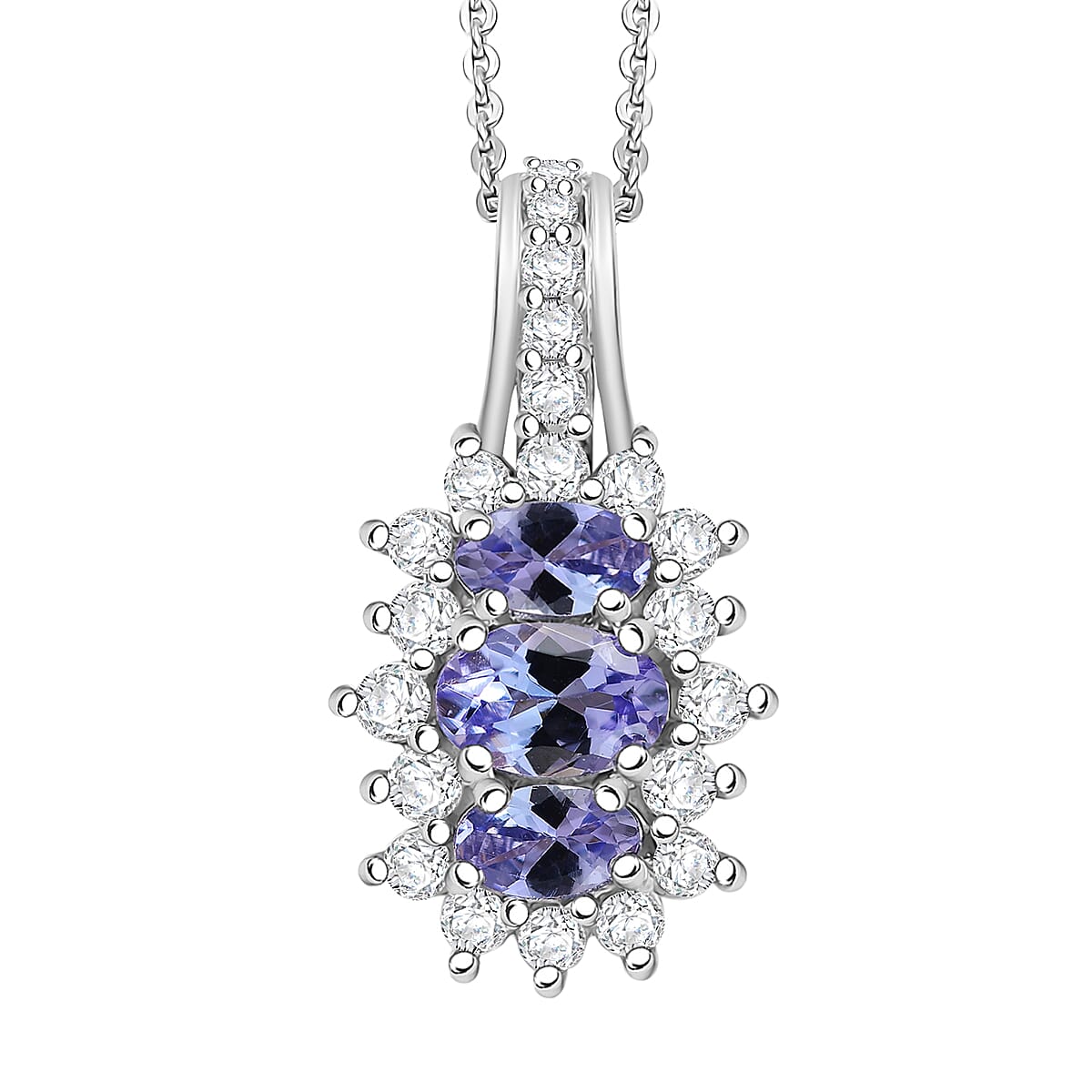 Tanzanite, White Zircon Pendant Necklace (20 Inches) in Rhodium Over Sterling Silver 1.60 ctw