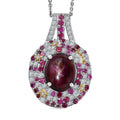 TLV Blue Star Sapphire (DF), Multi Gemstone Pendant Necklace (20 Inches) in Rhodium Over Sterling Silver 6.40 ctw - Sticky add to cart bar