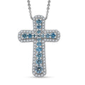 Luxuriant Lab Grown Blue Diamond (IR) SI 1.00 ctw Cross Pendant Necklace in Rhodium Over Sterling Silver 20 Inches - Sticky add to cart bar