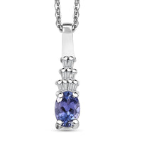 AAA Tanzanite and White Diamond 0.50 ctw Ballerina Pendant Necklace in Rhodium Over Sterling Silver 20 Inches