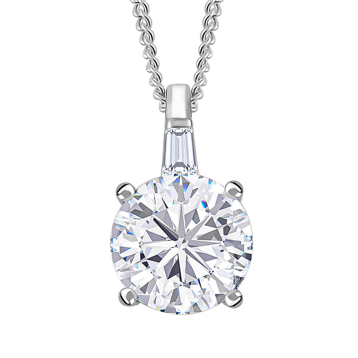 Moissanite (Rnd 8mm) Pendant Necklace (20 Inches) in Rhodium Over Sterling Silver 1.90 ctw