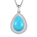 Premium Sleeping Beauty Turquoise and Diamond 4.25 ctw Dewdrop Pendant Necklace 20 Inches in Rhodium Over Sterling Silver - Sticky add to cart bar