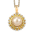 D'Joy South Sea Golden Cultured Pearl and Multi Gemstone 2.00 ctw Pendant Necklace in 18K Vermeil Yellow Gold Over Sterling Silver 20 Inches - Sticky add to cart bar