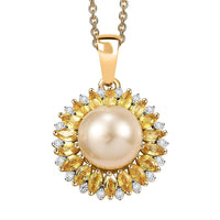 D'Joy South Sea Golden Cultured Pearl and Multi Gemstone 2.00 ctw Pendant Necklace in 18K Vermeil Yellow Gold Over Sterling Silver 20 Inches