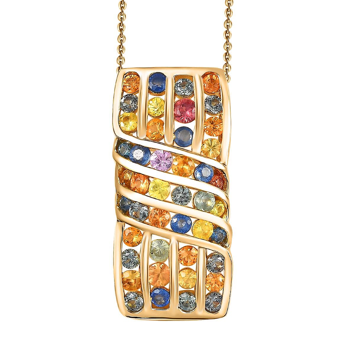 D'Joy Multi Sapphire Wave Pendant Necklace (20 Inches) in 18K Vermeil YG Over Sterling Silver 3.50 ctw