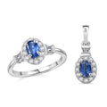 Kashmir Kyanite, White Zircon Ring (Size 7.0), Pendant Necklace (20 Inches) in Rhodium Over Sterling Silver 2.15 ctw - Sticky add to cart bar