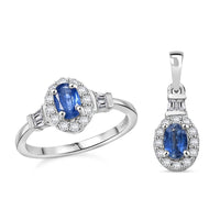 Kashmir Kyanite, White Zircon Ring (Size 7.0), Pendant Necklace (20 Inches) in Rhodium Over Sterling Silver 2.15 ctw