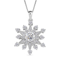 D'Joy Crisantemo Cut Moissanite 3.50 ctw Snowflake Sparkle Pendant Necklace in Rhodium Over Sterling Silver 20 Inches