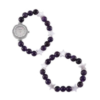 2pcs Set - Strada Yellow Tigers Eye, Crystal Japanese Movement Beaded Stretch Bracelet Charm Watch and Bracelet with Resin Star (7-7.5In) 24.00 ctw