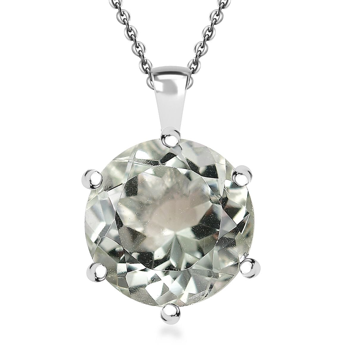 Montezuma Prasiolite Pendant Necklace (20 Inches) in Rhodium Over Sterling Silver 6.30 ctw