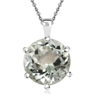 Montezuma Prasiolite Pendant Necklace (20 Inches) in Rhodium Over Sterling Silver 6.30 ctw