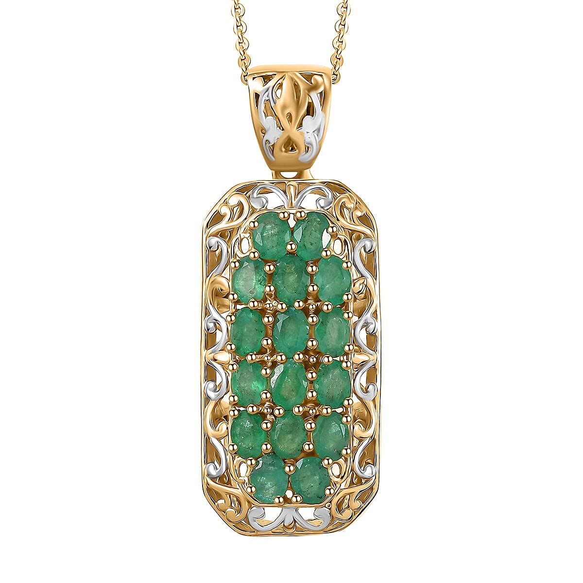 TLV Kagem Zambian Emerald Pendant Necklace (20 Inches) in 18K Vermeil YG Over Sterling Silver 3.00 ctw
