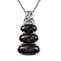 Matrix Silver Shungite 6.80 ctw Pendant in 14K YG and Platinum Over Copper with Stainless Steel Necklace (20 Inches)