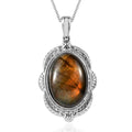 Madagascar Fire Labradorite 28.75 ctw Feather Pendant Necklace in Stainless Steel 20 Inches - Sticky add to cart bar
