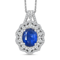 TLV Kashmir Kyanite, Moissanite Pendant Necklace (20 Inches) in Rhodium Over Sterling Silver 4.50 ctw