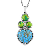 Mojave Blue and Green Turquoise 12.00 ctw Pendant Necklace 20 Inches in Stainless Steel