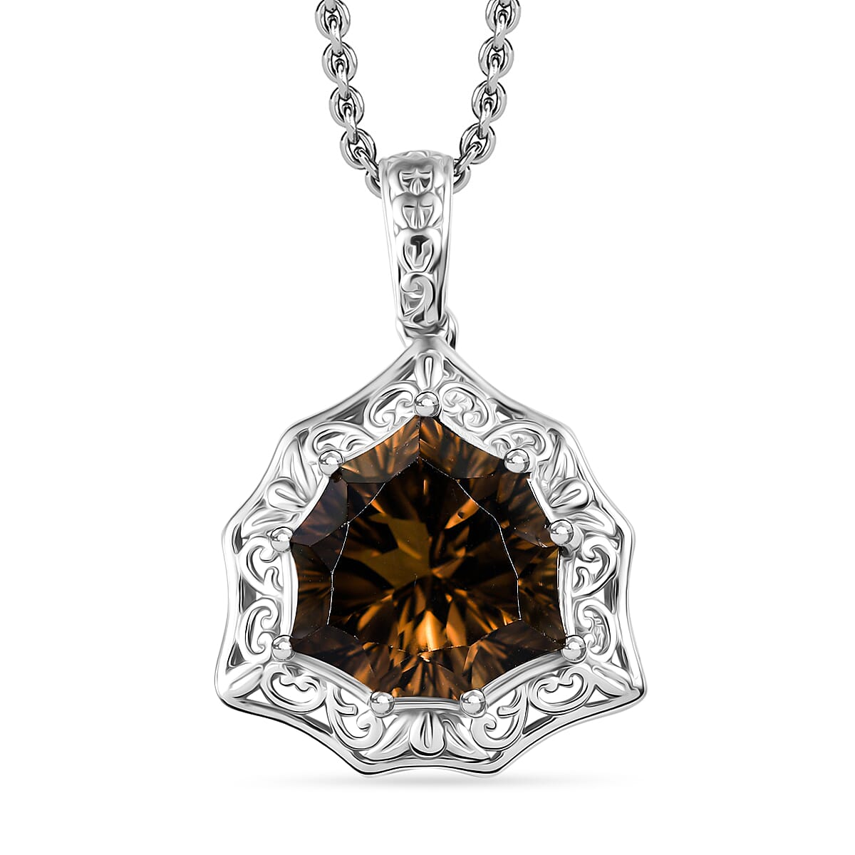 Karis Brazilian Smoky Quartz 10.50 ctw Pendant in Platinum Bond with Stainless Steel Necklace 20 Inches