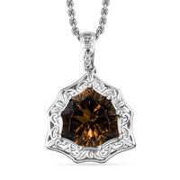 Karis Brazilian Smoky Quartz 10.50 ctw Pendant in Platinum Bond with Stainless Steel Necklace 20 Inches