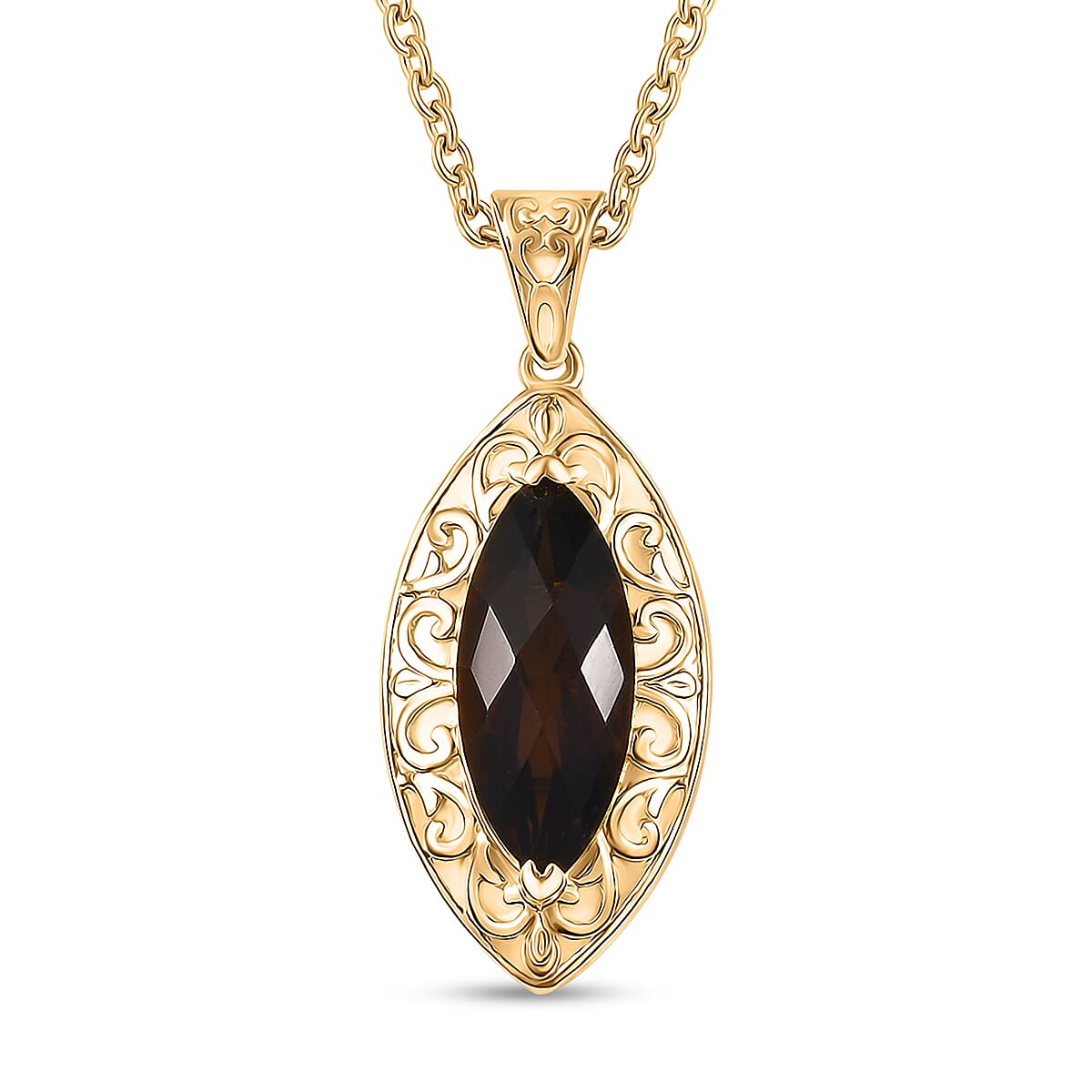 Karis Brazilian Smoky Quartz 2.90 ctw Pendant in 18K YG Plated with Stainless Steel Necklace 20 Inches