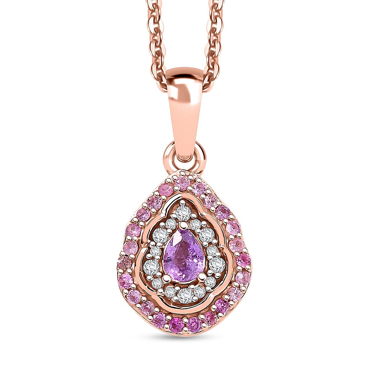Premium Madagascar Purple Sapphire and Multi Gemstone 0.50 ctw Pendant Necklace in 18K Vermeil Rose Gold Over Sterling Silver 20 Inches