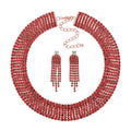 One Time Only Red Austrian Crystal Necklace (16-20 Inches) and Earrings in Goldtone - Sticky add to cart bar