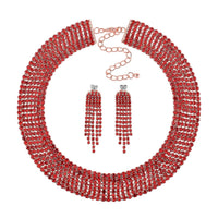 One Time Only Red Austrian Crystal Necklace (16-20 Inches) and Earrings in Goldtone