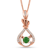 Green Jade (D) and White Zircon 0.75 ctw Pendant Necklace in 14K Rose Gold Over Sterling Silver 18 Inches