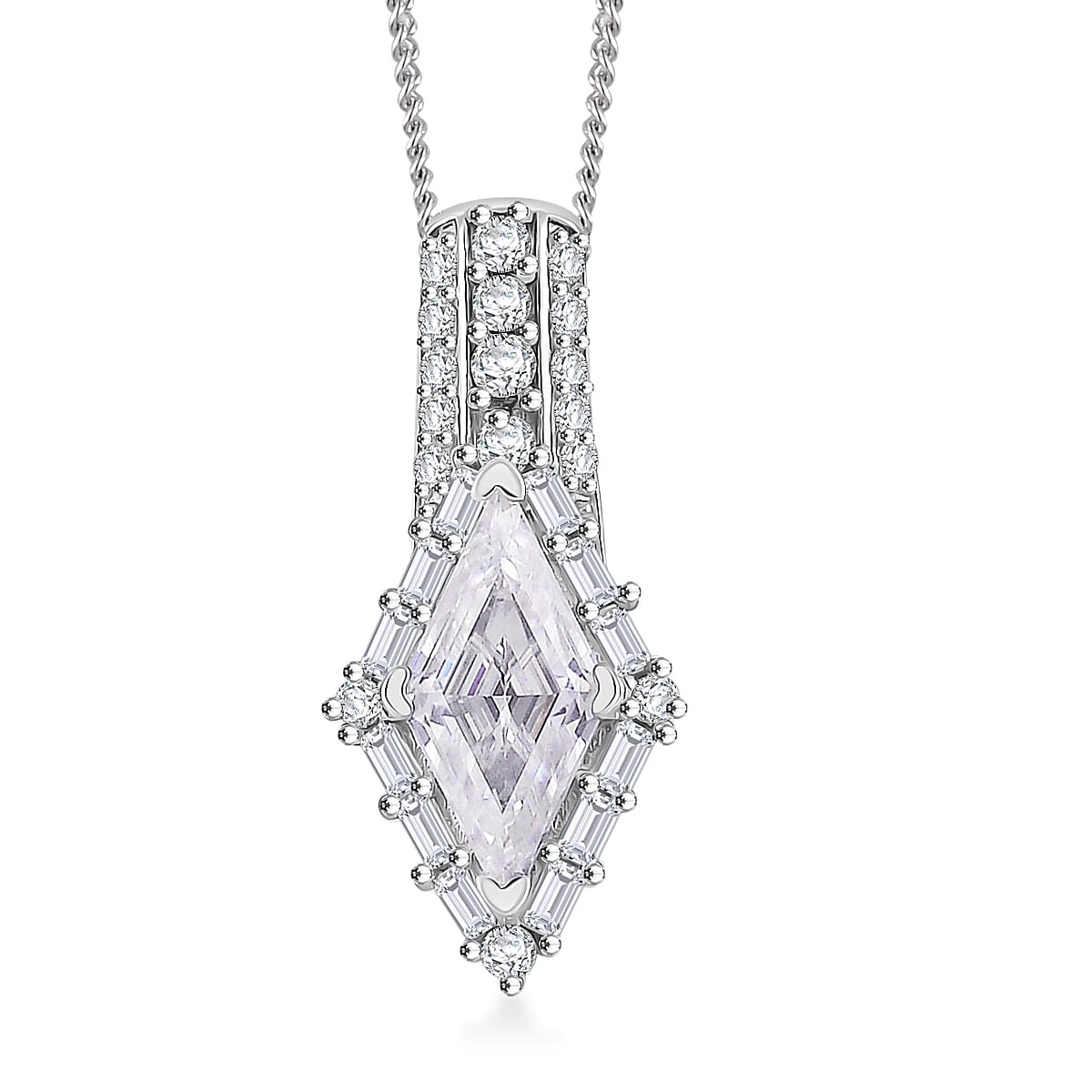 TLV Moissanite (Fancy 12x6 mm) Pendant Necklace (20 Inches) in Platinum Over and Rhodium Over Sterling Silver 1.70 ctw