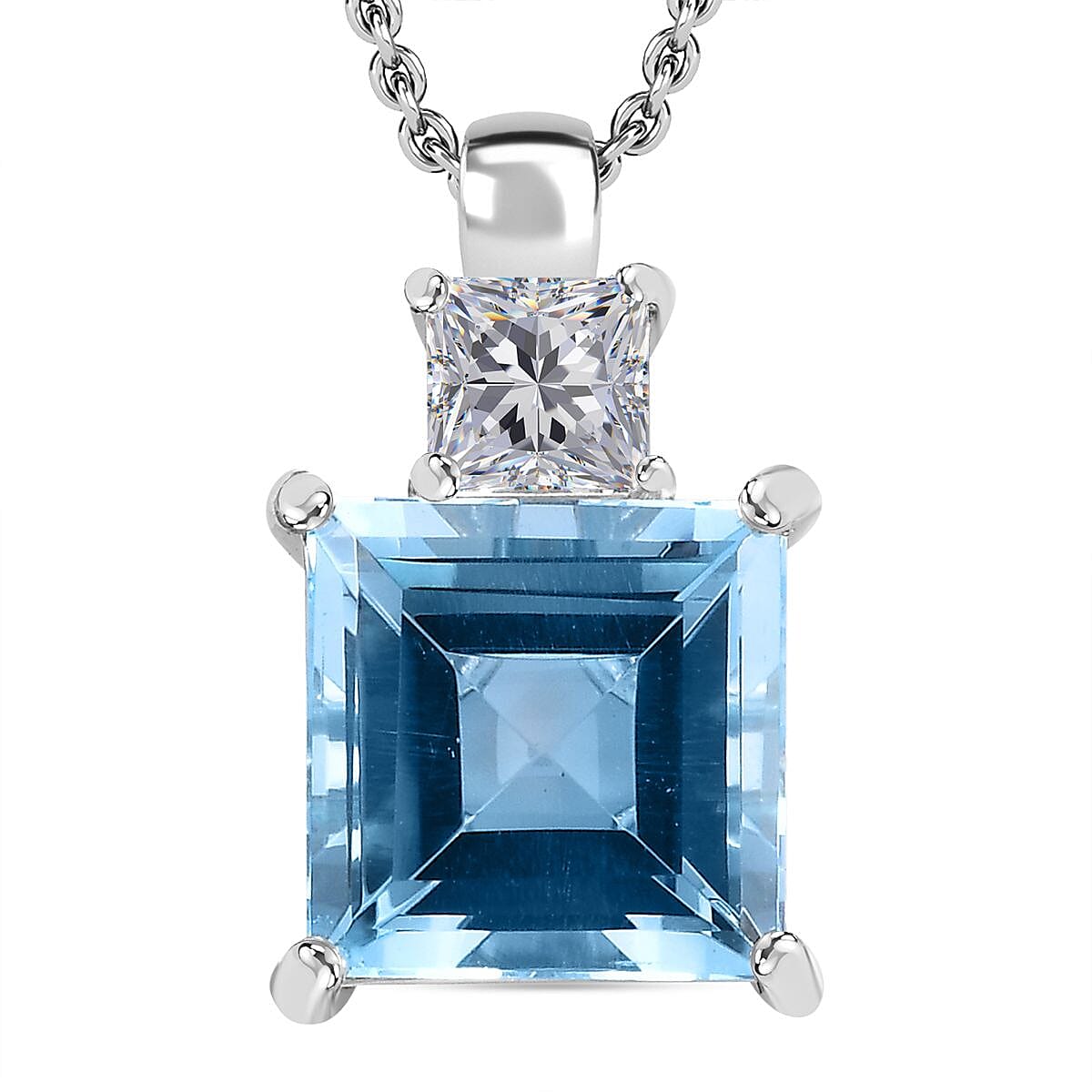 Sky Blue Topaz and White Topaz 5.15 ctw Pendant in Platinum Over Sterling Silver with Stainless Steel Necklace 20 Inches