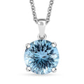 Concave Cut Sky Blue Topaz 8.35 ctw Solitaire Pendant in Platinum Over Sterling Silver with Stainless Steel Necklace 20 Inches - Sticky add to cart bar