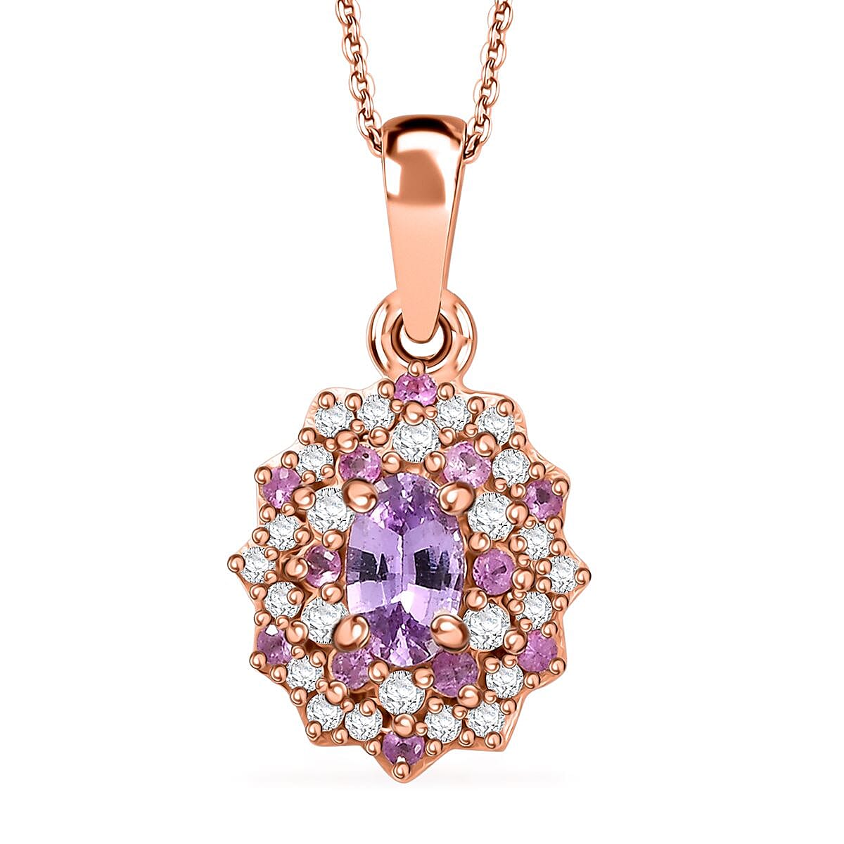 Madagascar Purple Sapphire and White Zircon 0.75 ctw Celestial Blossom Pendant Necklace in 18K Vermeil Rose Gold Over Sterling Silver 20 Inches