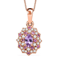 Madagascar Purple Sapphire and White Zircon 0.75 ctw Celestial Blossom Pendant Necklace in 18K Vermeil Rose Gold Over Sterling Silver 20 Inches