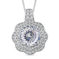 120 Faceted Moissanite (Rnd 10 mm) Floral Pendant Necklace (20 Inches) in Platinum Over and Rhodium Over Sterling Silver 3.90 ctw - Sticky add to cart bar