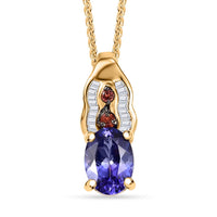 AAA Tanzanite, Padparadscha Sapphire (BT) and Diamond 1.30 ctw Lustre Serenade Pendant Necklace in 18K Vermeil Yellow Gold Over Sterling Silver 20 Inches