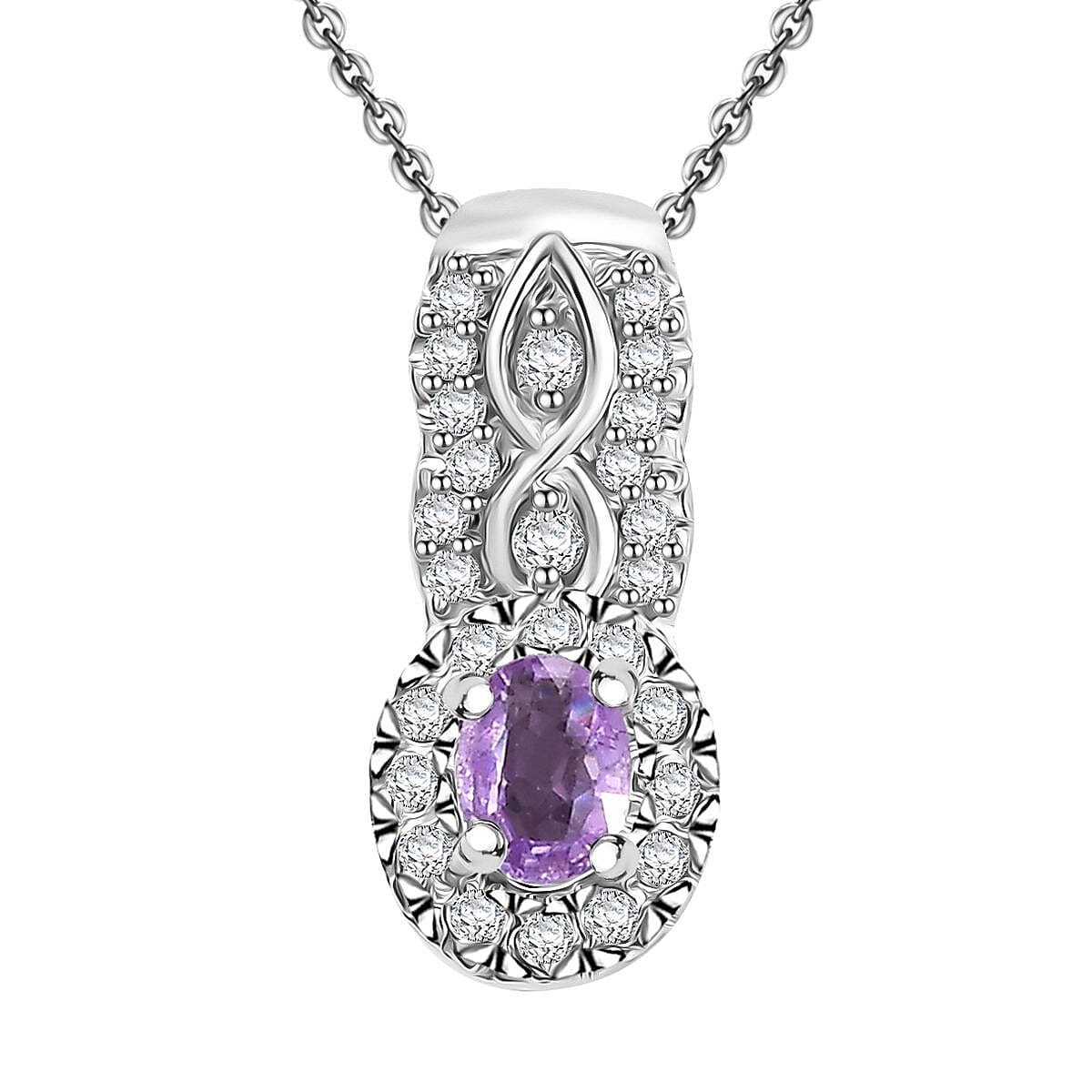 Madagascar Purple Sapphire and White Zircon 0.50 ctw Eternal Grace Pendant Necklace in Rhodium Over Sterling Silver 20 Inches