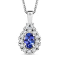AAA Tanzanite and White Zircon 0.90 ctw Halo Pendant Necklace in Rhodium Over Sterling Silver 20 Inches - Sticky add to cart bar