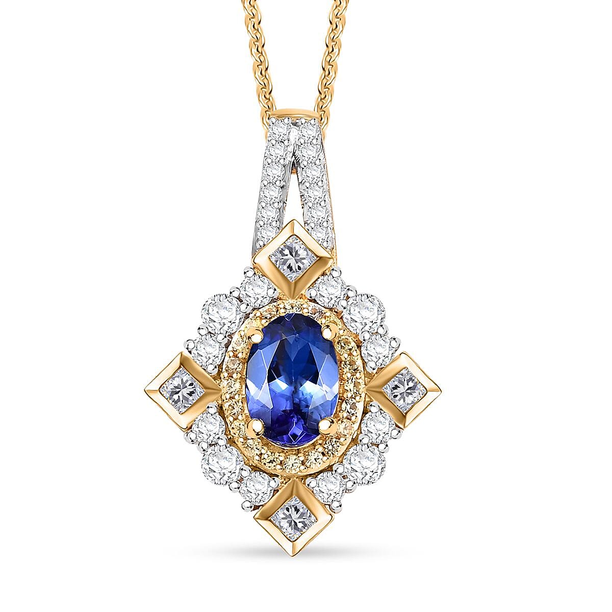 AAA Tanzanite and Multi Gemstone 1.65 ctw Art Deco Pendant Necklace in 18K Vermeil Yellow Gold Over Sterling Silver 20 Inches