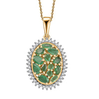 Kagem Zambian Emerald, White Zircon Pendant Necklace (20 Inches) in 18K Vermeil YG Over Sterling Silver 2.30 ctw