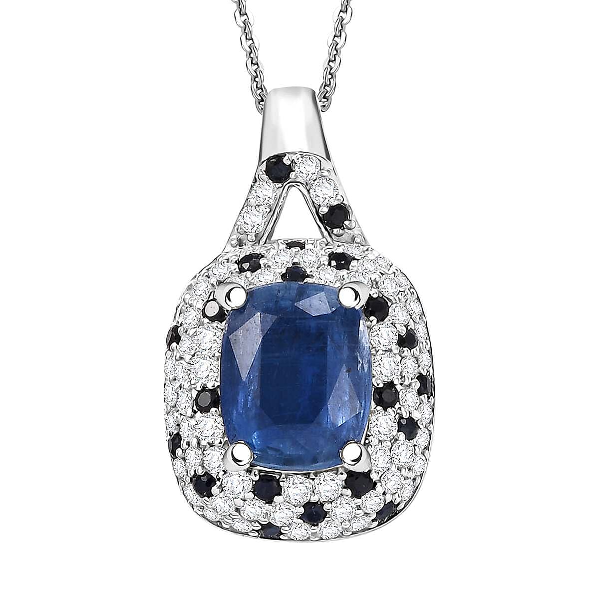 Kashmir Kyanite and Multi Gemstone 4.90 ctw Midnight Majesty Pendant Necklace in Rhodium Over Sterling Silver 20 Inches