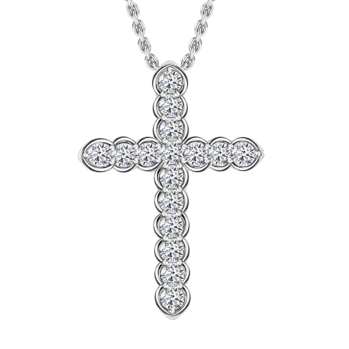 Luxuriant Lab Grown Diamond G SI 1.00 ctw Cross Pendant Necklace in Sterling Silver 18 Inches
