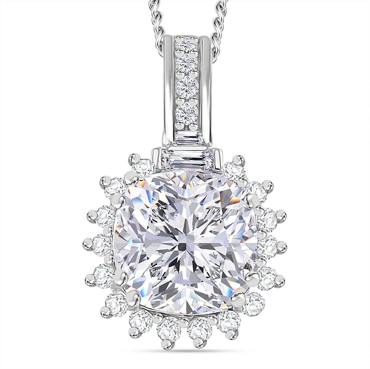 D'Joy Old Mine Cut Moissanite 2.50 ctw Celestial Sparkle Pendant Necklace in Rhodium Over Sterling Silver 20 Inches