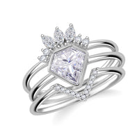 Set of 3 - Diamond Cut Moissanite (Fancy 8x8 mm) Stackable Ring in Rhodium Over Sterling Silver (Size 5) 2.00 ctw