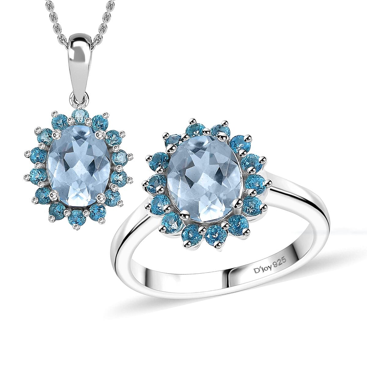 Signity Pariaba Topaz, Sky Blue Topaz Ring (Size 7.0), Pendant in Platinum Over Sterling Silver with Stainless Steel Necklace (20 Inches) 5.50 ctw