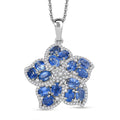 Kashmir Kyanite and White Zircon 4.50 ctw Floral Pendant Necklace in Rhodium Over Sterling Silver 20 Inches - Sticky add to cart bar