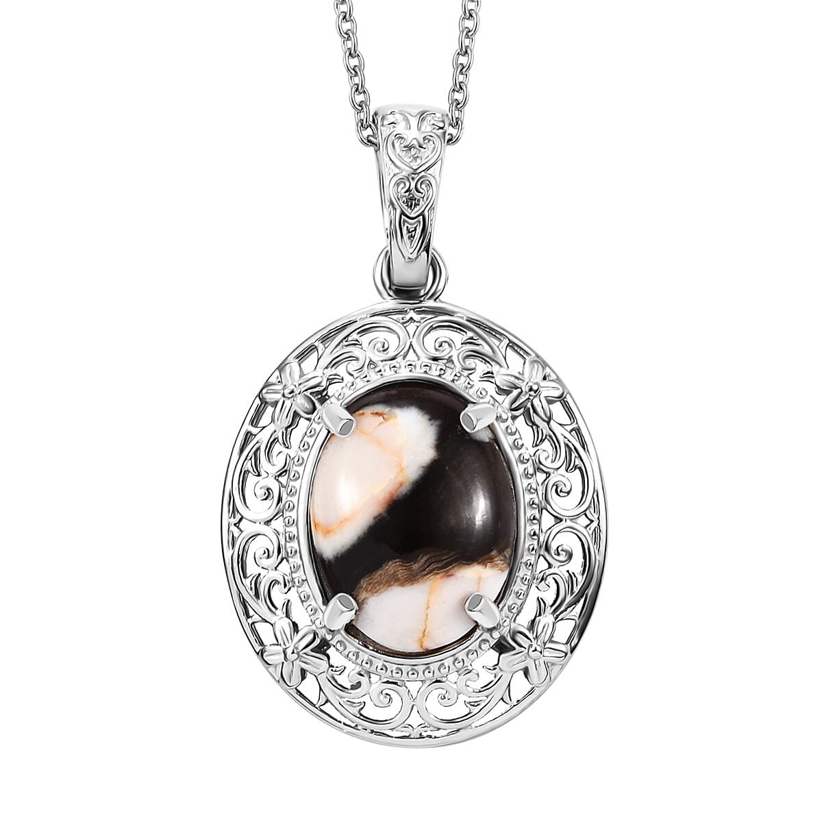 Peanut Wood Jasper 7.00 ctw Pendant in Platinum Over Copper with Stainless Steel Necklace 20 Inches