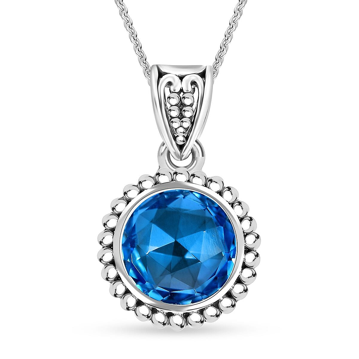 Electric Blue Topaz Pendant Necklace (20 Inches) in Rhodium Over Sterling Silver 3.50 ctw