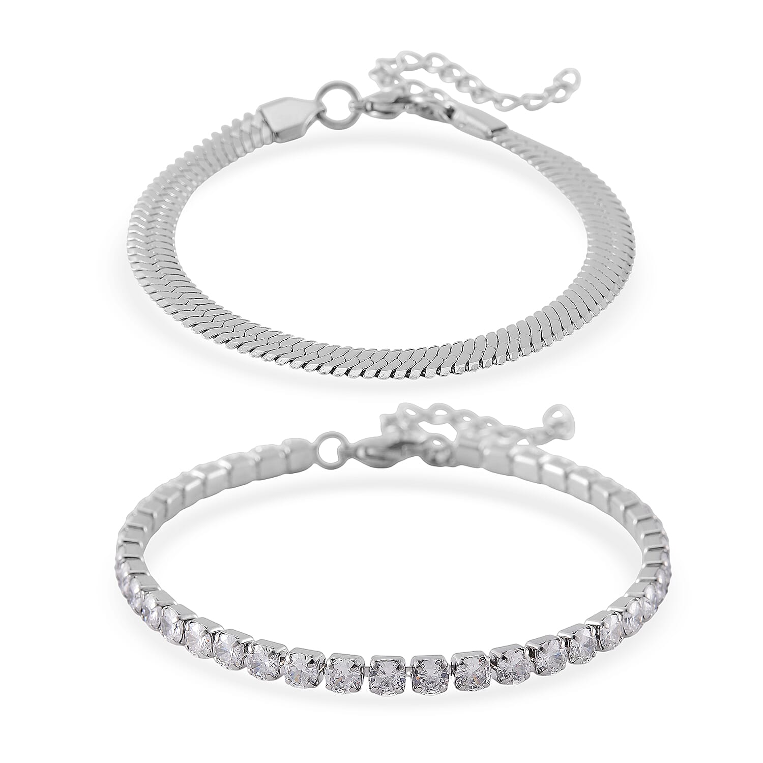 One Time Only Simulated Diamond Set of 2 Tennis Bracelet in Stainless Steel (7.50In) 13.00 ctw
